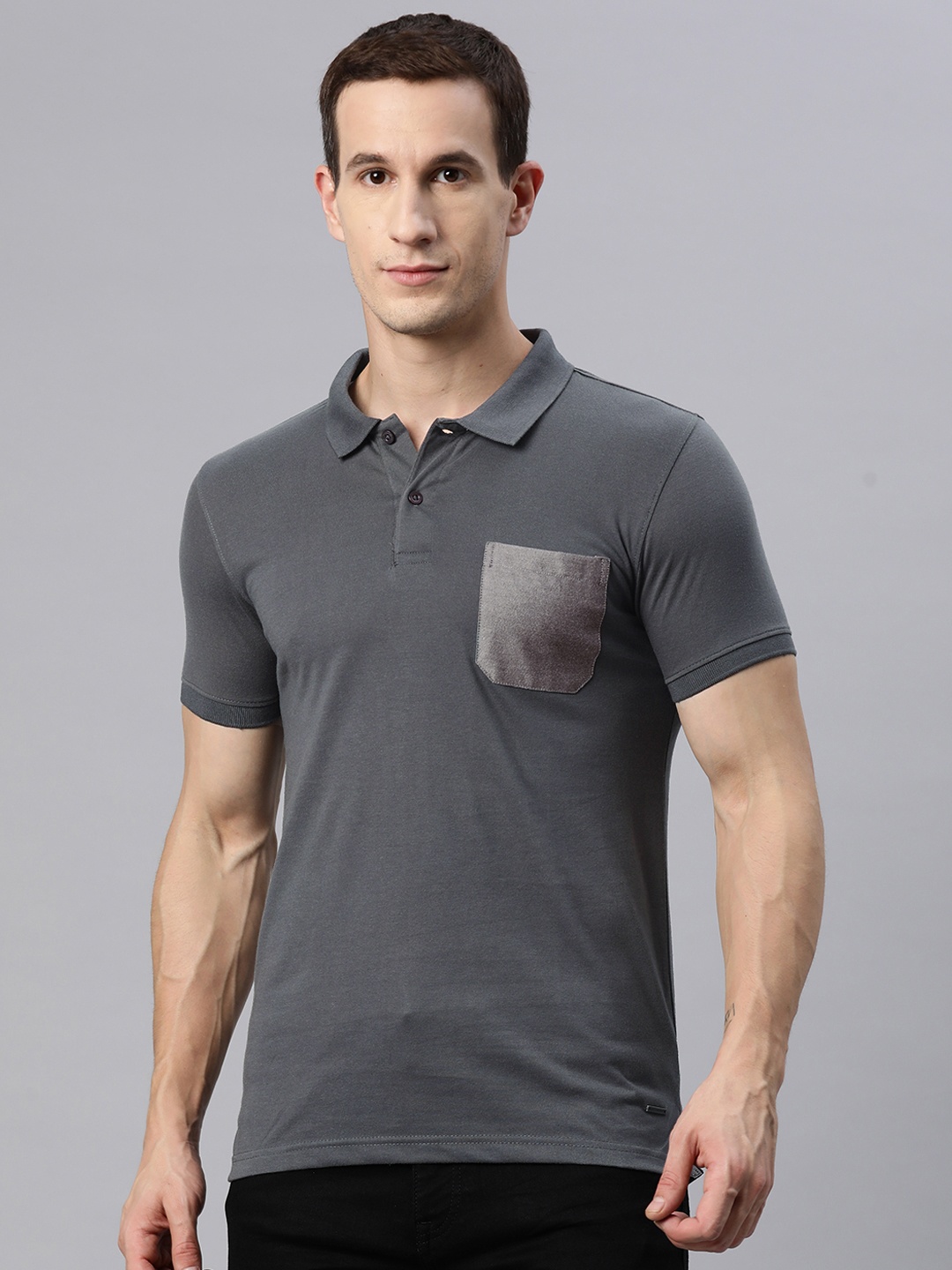 

M7 by Metronaut Men Solid Polo Collar T-shirt, Charcoal
