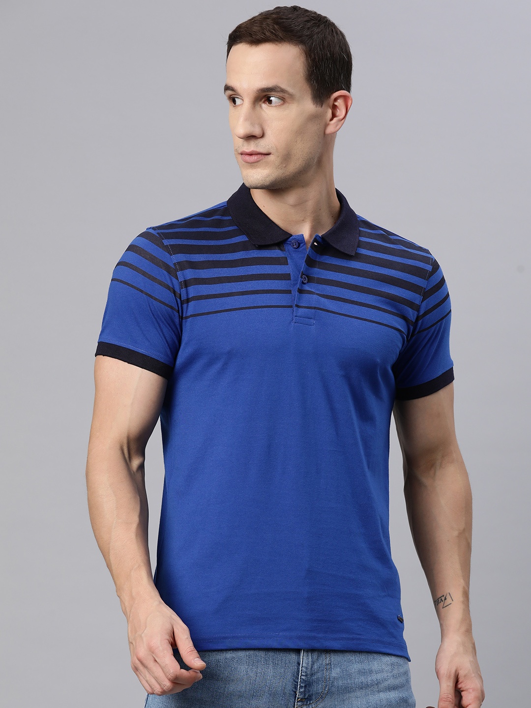 

M7 by Metronaut Men Striped Polo Collar T-shirt, Blue