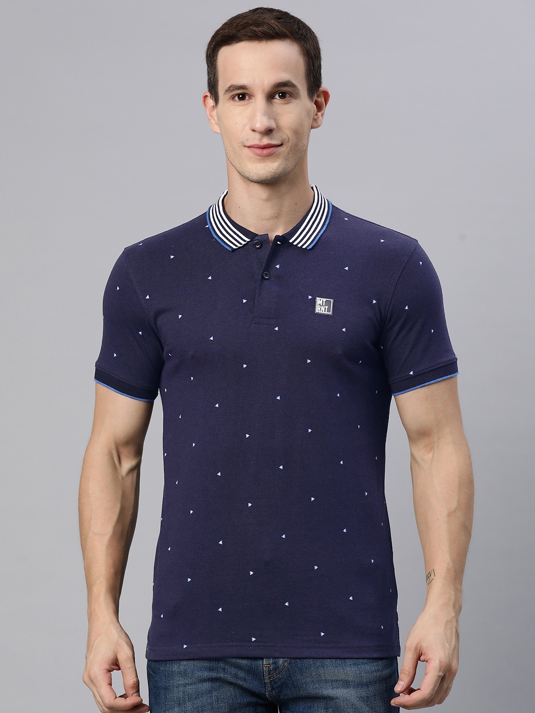 

M7 by Metronaut Printed Polo Collar T-shirt, Navy blue