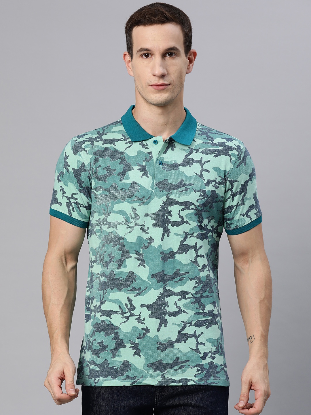 

M7 by Metronaut Camouflage Print Polo Collar T-shirt, Green