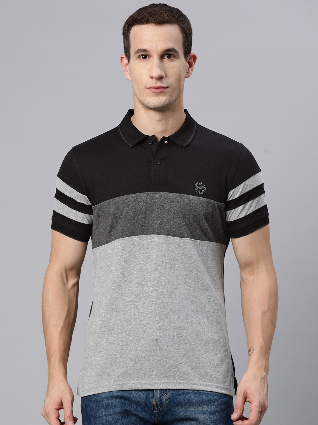 

M7 by Metronaut Men Colourblocked Polo Collar T-shirt, Black