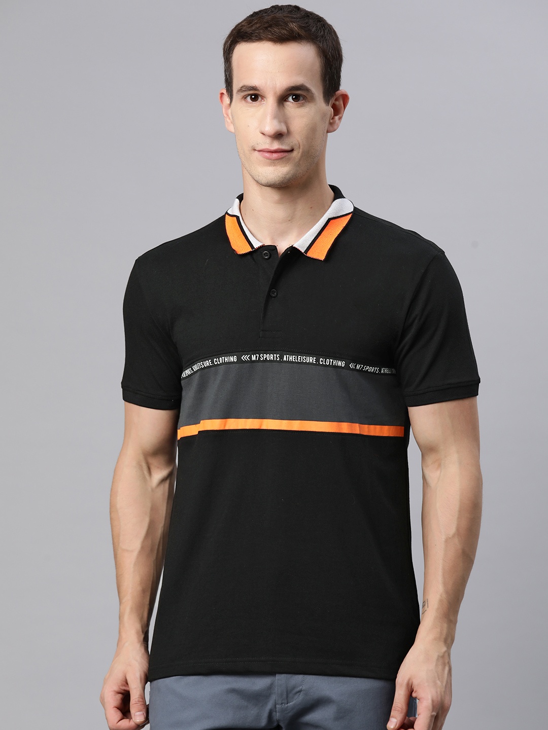 

M7 by Metronaut Men Striped Polo Collar T-shirt, Black