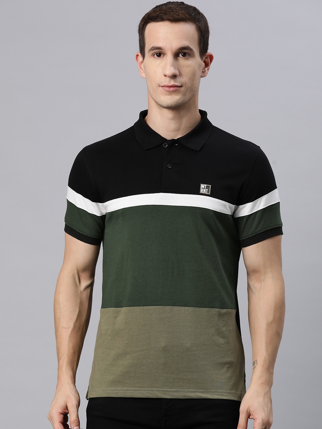 

M7 by Metronaut Men Colourblocked Polo Collar T-shirt, Green