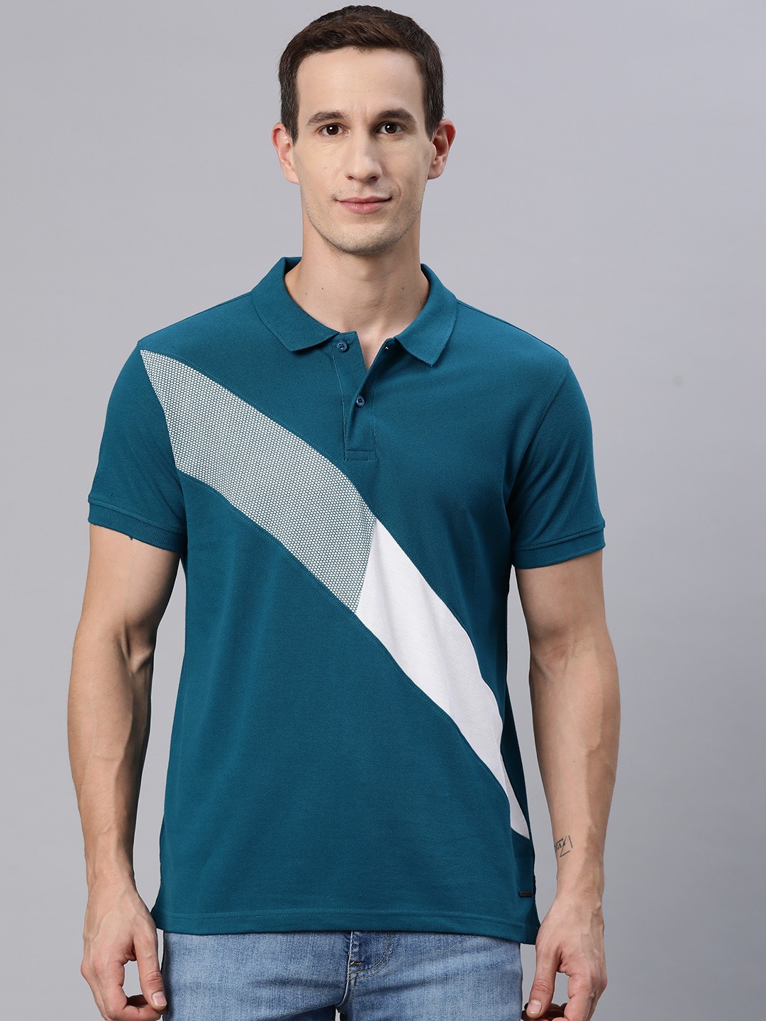 

M7 by Metronaut Men Colourblocked Polo Collar T-shirt, Turquoise blue