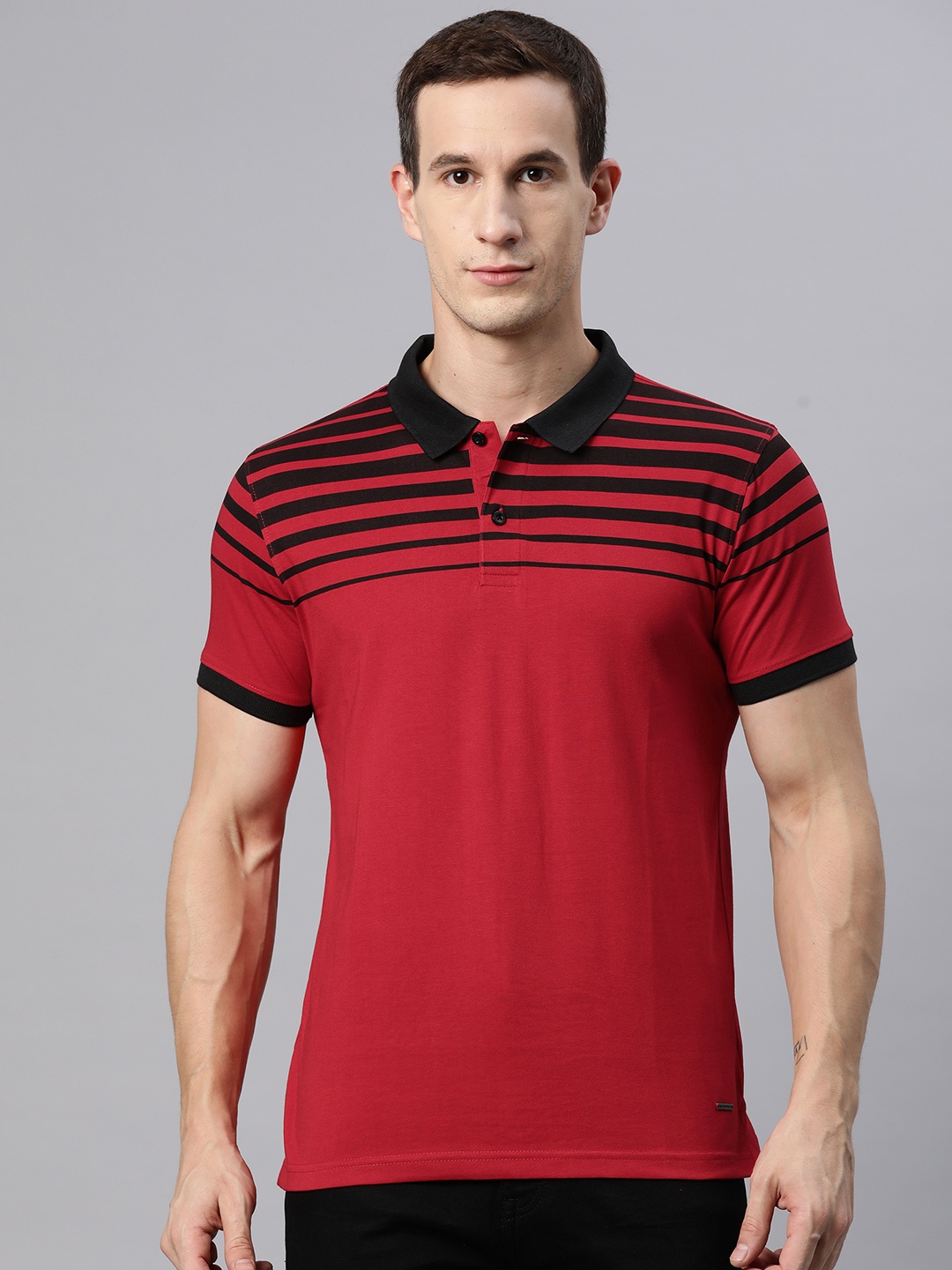 

M7 by Metronaut Men Striped Polo Collar T-shirt, Red