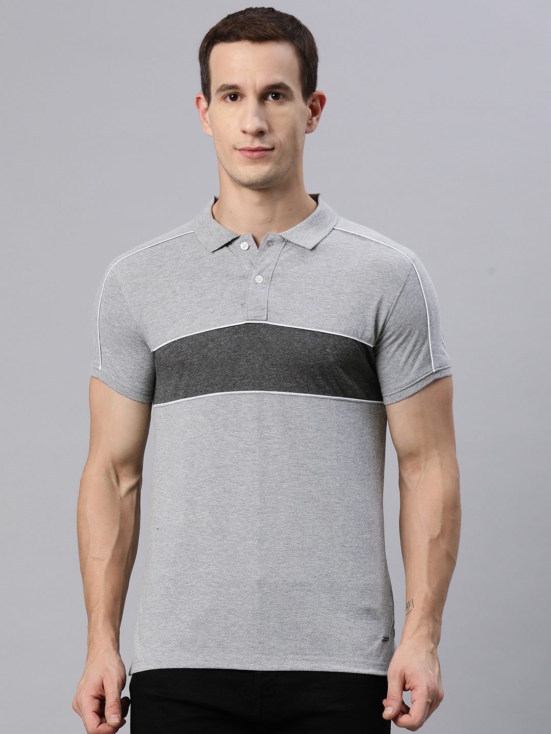 

M7 by Metronaut Men Colourblocked Polo Collar T-shirt, Grey