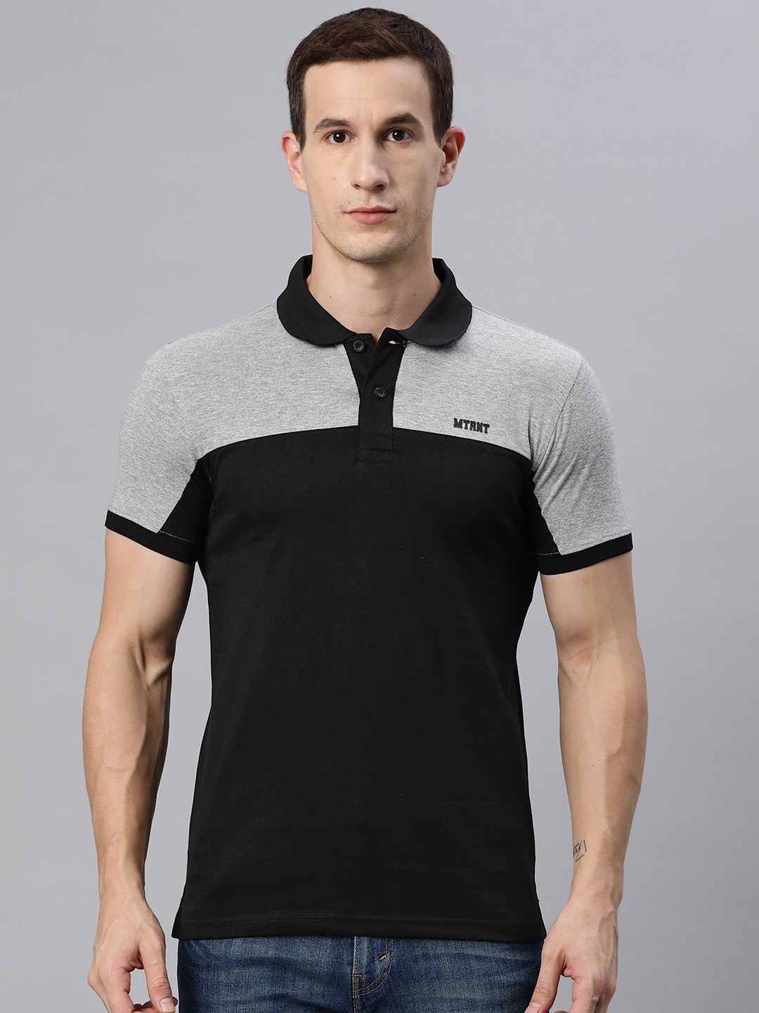 

M7 by Metronaut Men Typography Colourblocked Polo Collar T-shirt, Black