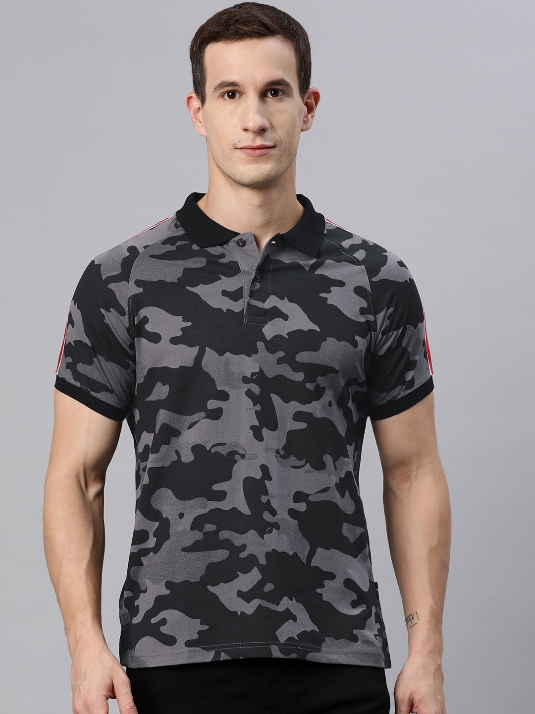 

M7 by Metronaut Camouflage Print Polo Collar T-shirt, Grey