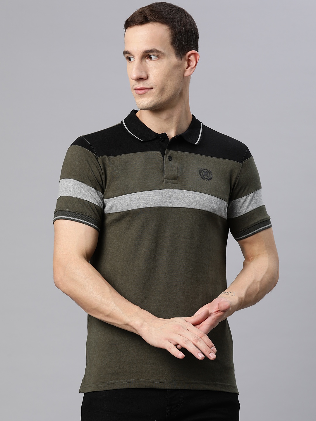 

M7 by Metronaut Men Striped Polo Collar T-shirt, Olive