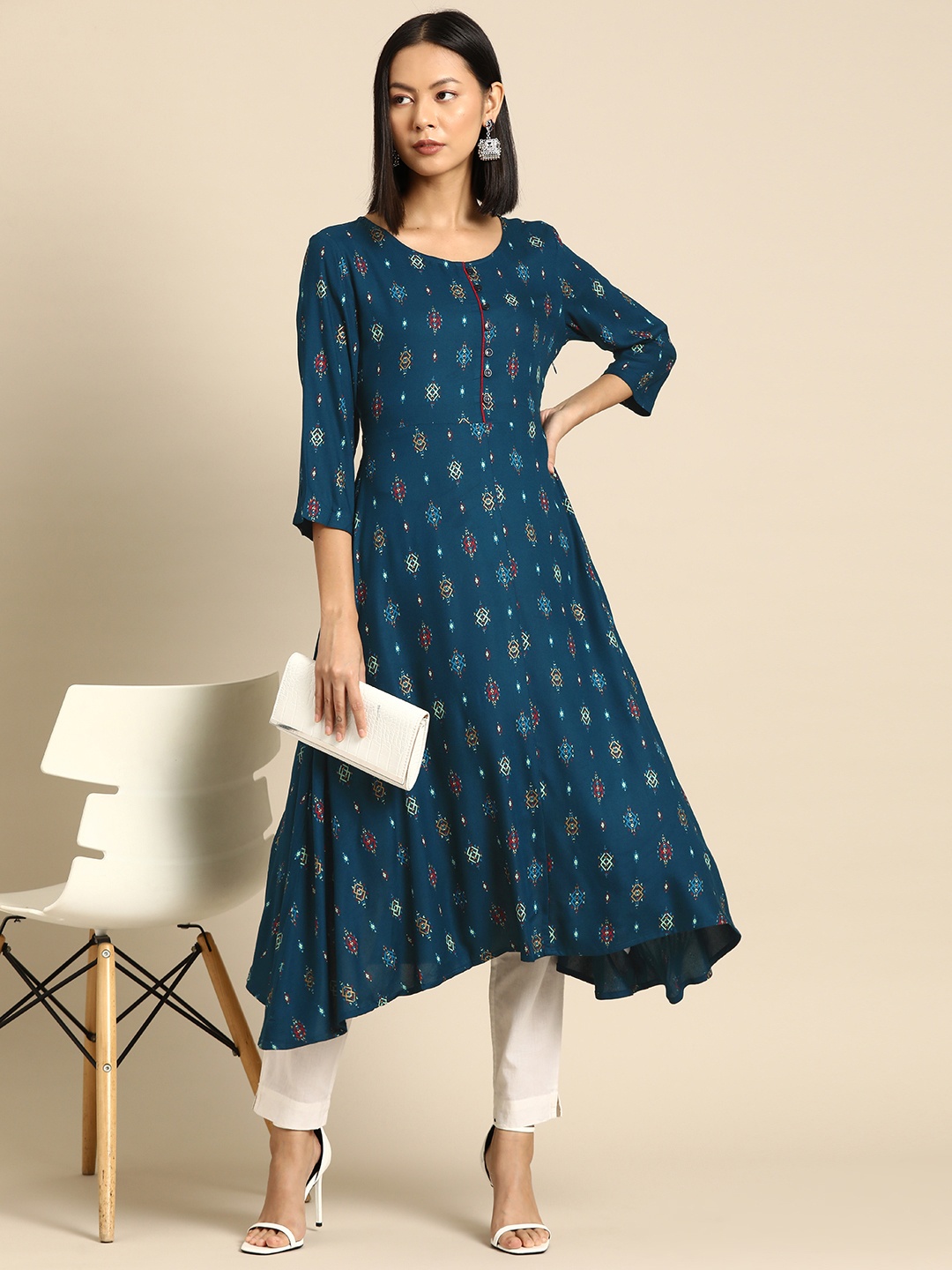 

all about you Ethnic Motifs Printed A-Line Kurta, Teal