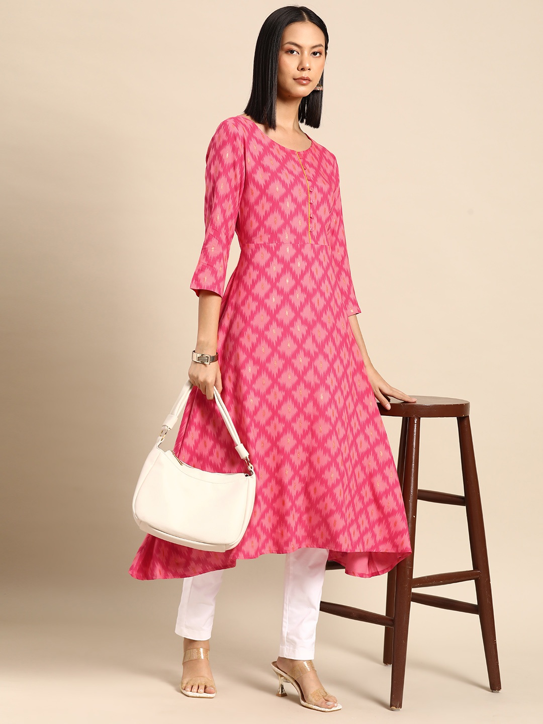 

all about you Women Geometric Printed Kurta, Pink