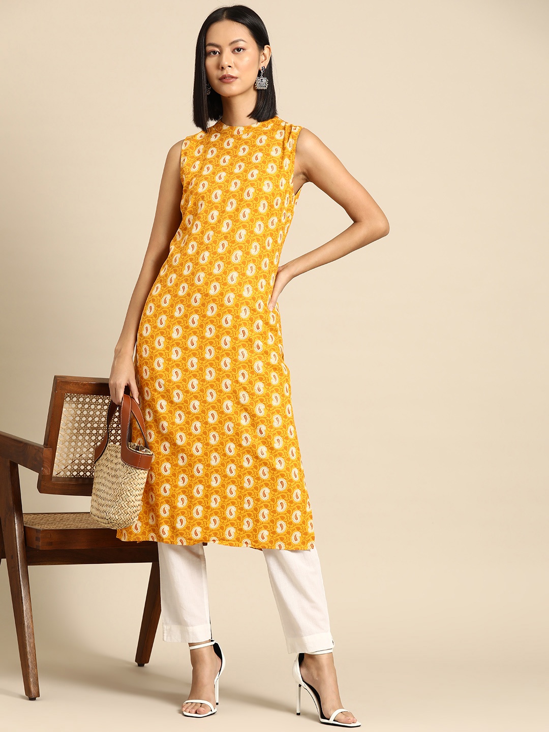 

all about you Women Ethnic Motifs Printed Kurta, Mustard