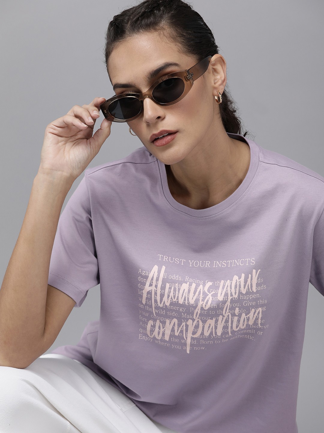 

The Roadster Life Co. Typography Printed Pure Cotton T-shirt, Lavender
