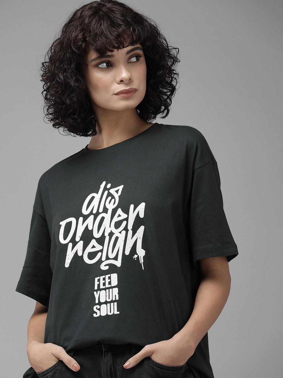 

The Roadster Life Co. Pure Cotton Typography Printed Drop-Shoulder Sleeves Casual T-shirt, Charcoal