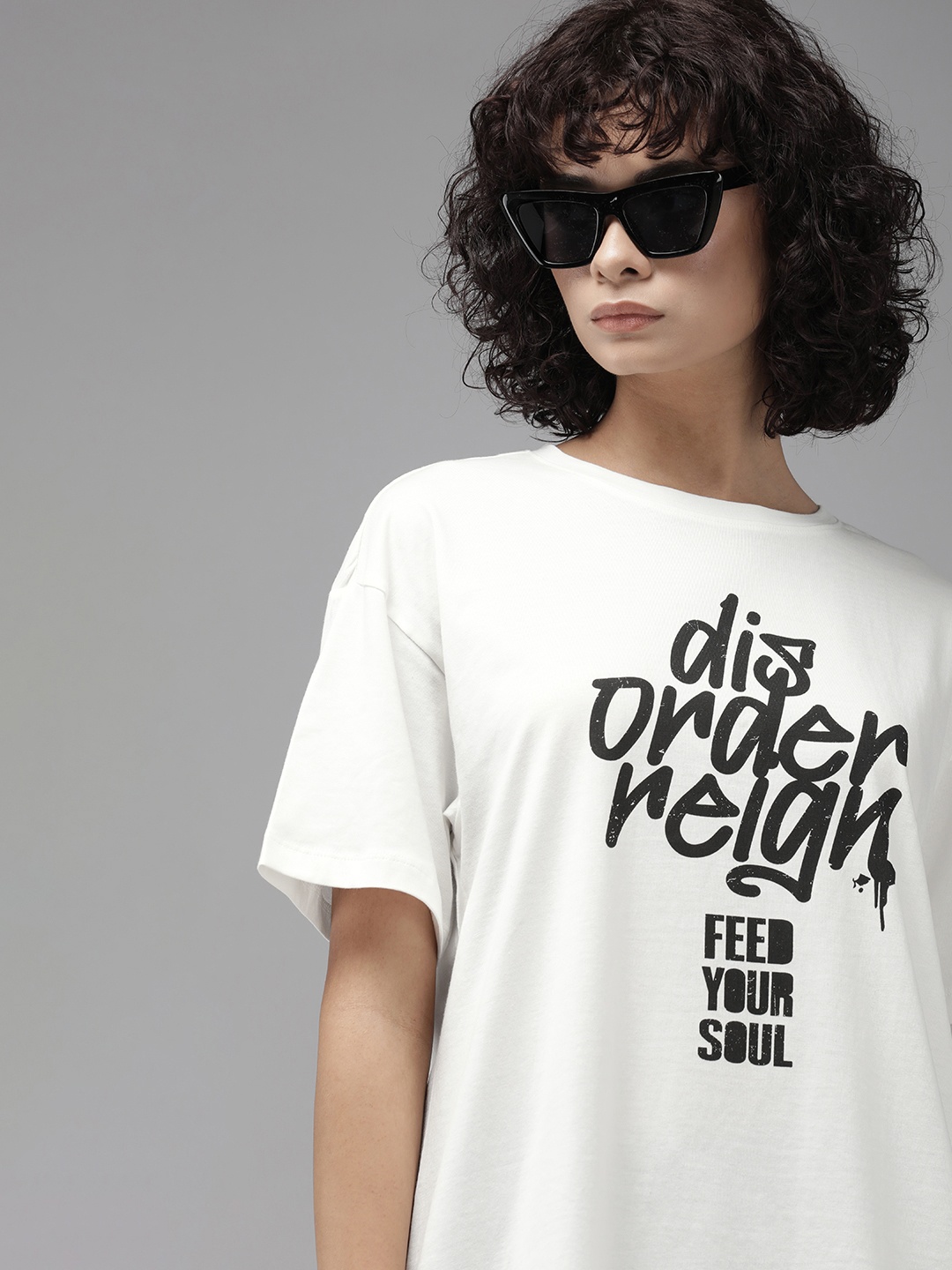 

The Roadster Life Co. Pure Cotton Typography Printed Drop-Shoulder Sleeves Casual T-shirt, White