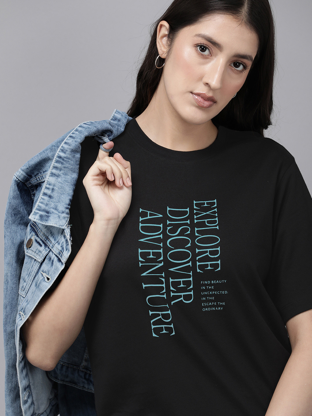 

The Roadster Life Co. Typography Printed Pure Cotton T-shirt, Black