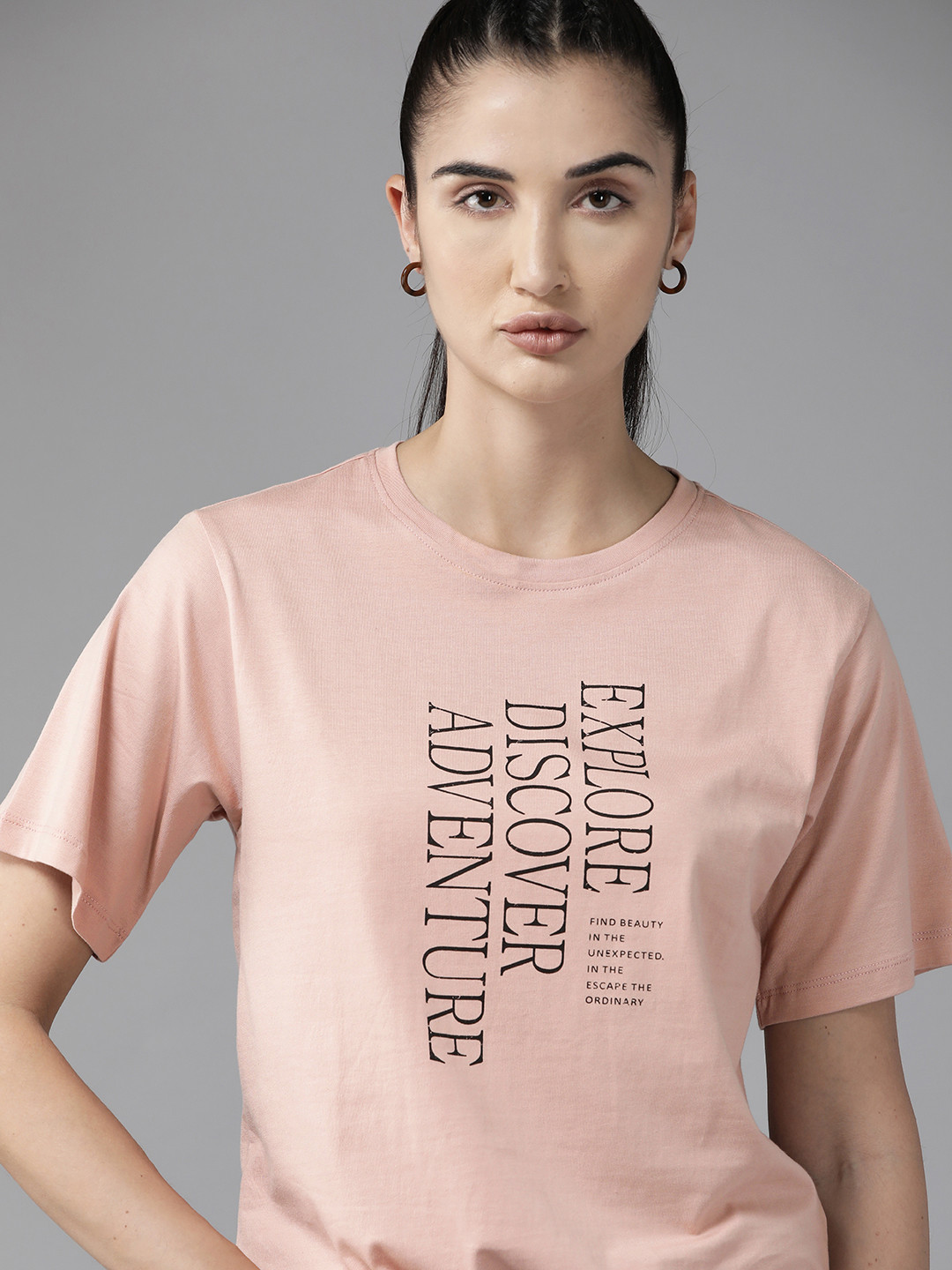 

The Roadster Lifestyle Co. Typography Printed Pure Cotton T-shirt, Rose