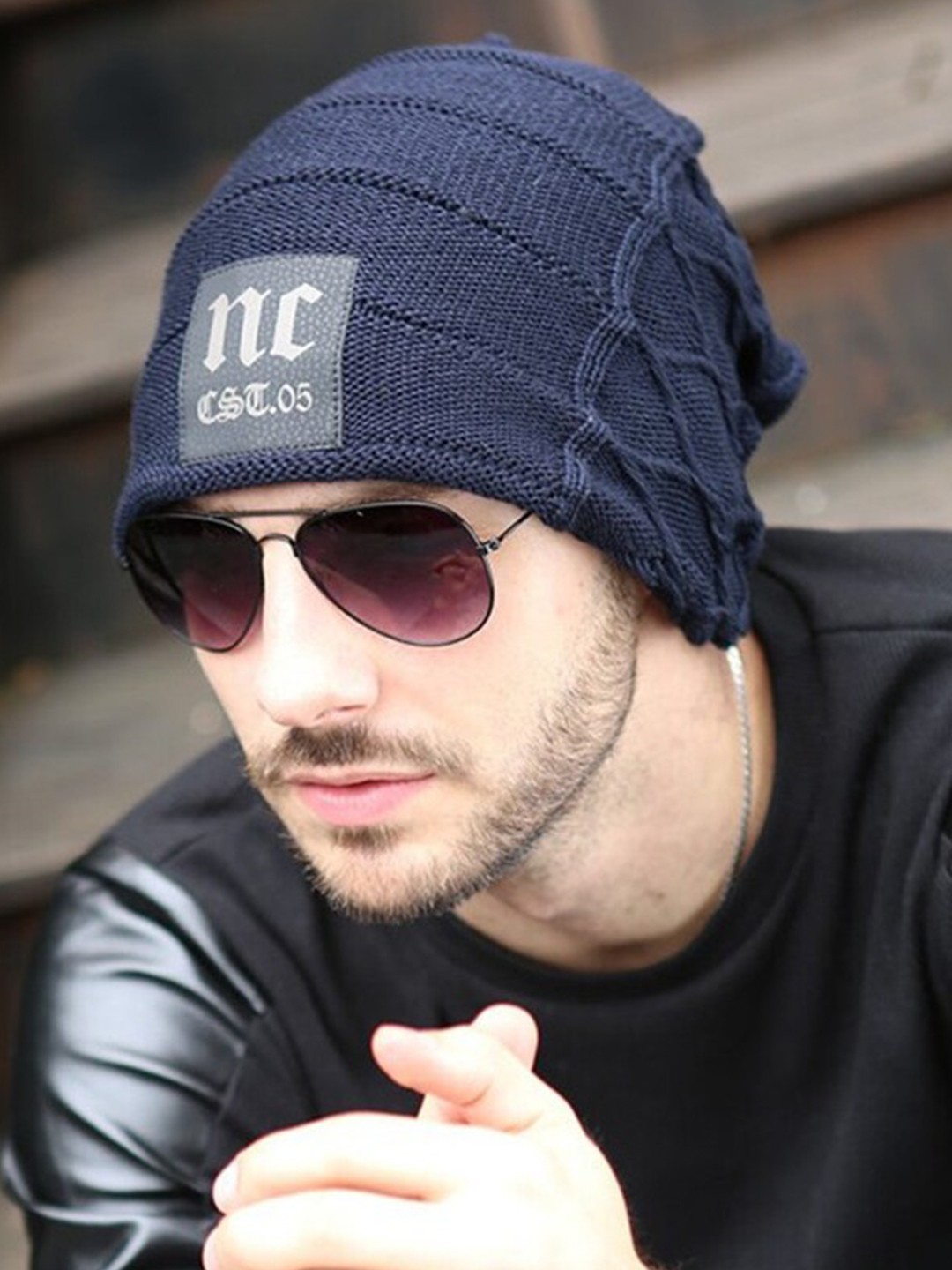 

Alexvyan Men Self Design Beanie, Blue