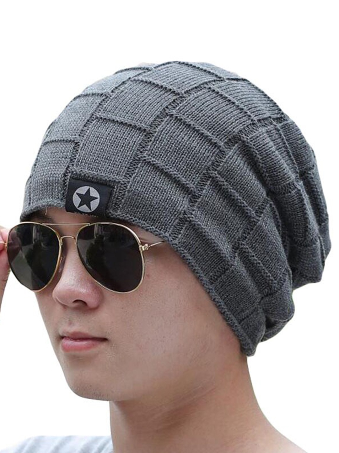 

Alexvyan Men Self Design Beanie, Grey