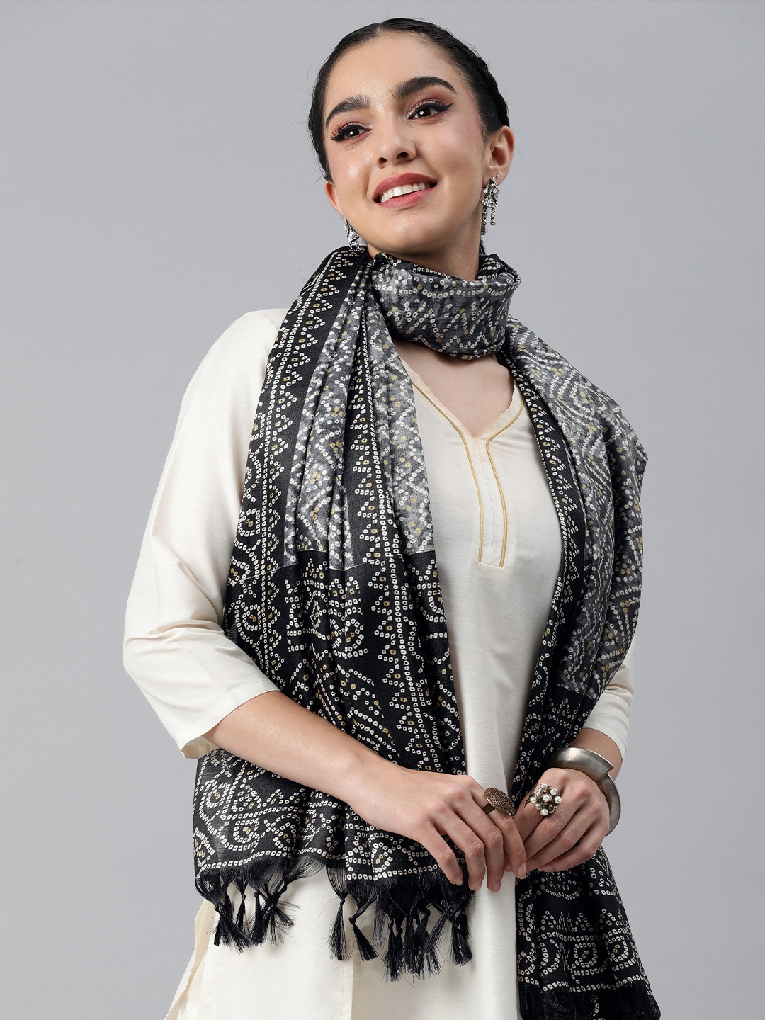 

Rani Saahiba Printed Art Silk Dupatta, Grey