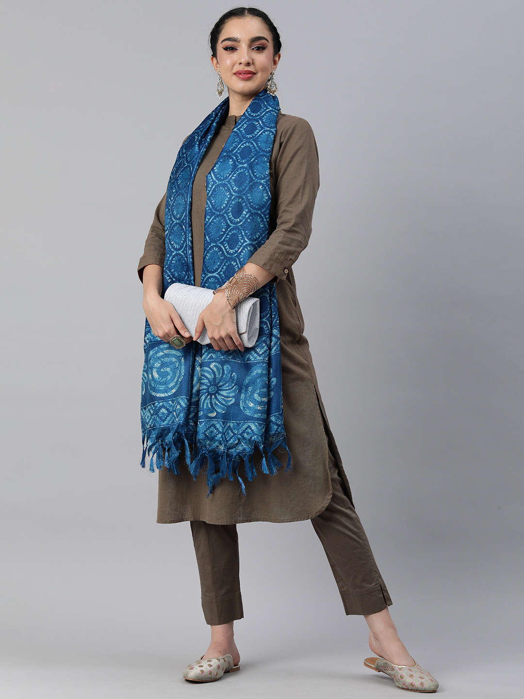 

Rani Saahiba Ethnic Motifs Printed Art Silk Dupatta, Blue