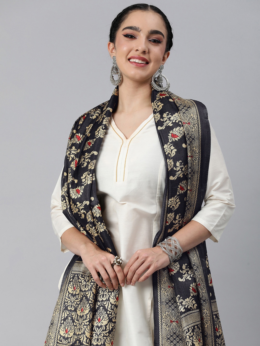 

Rani Saahiba Ethnic Motifs Printed Dupatta, Black