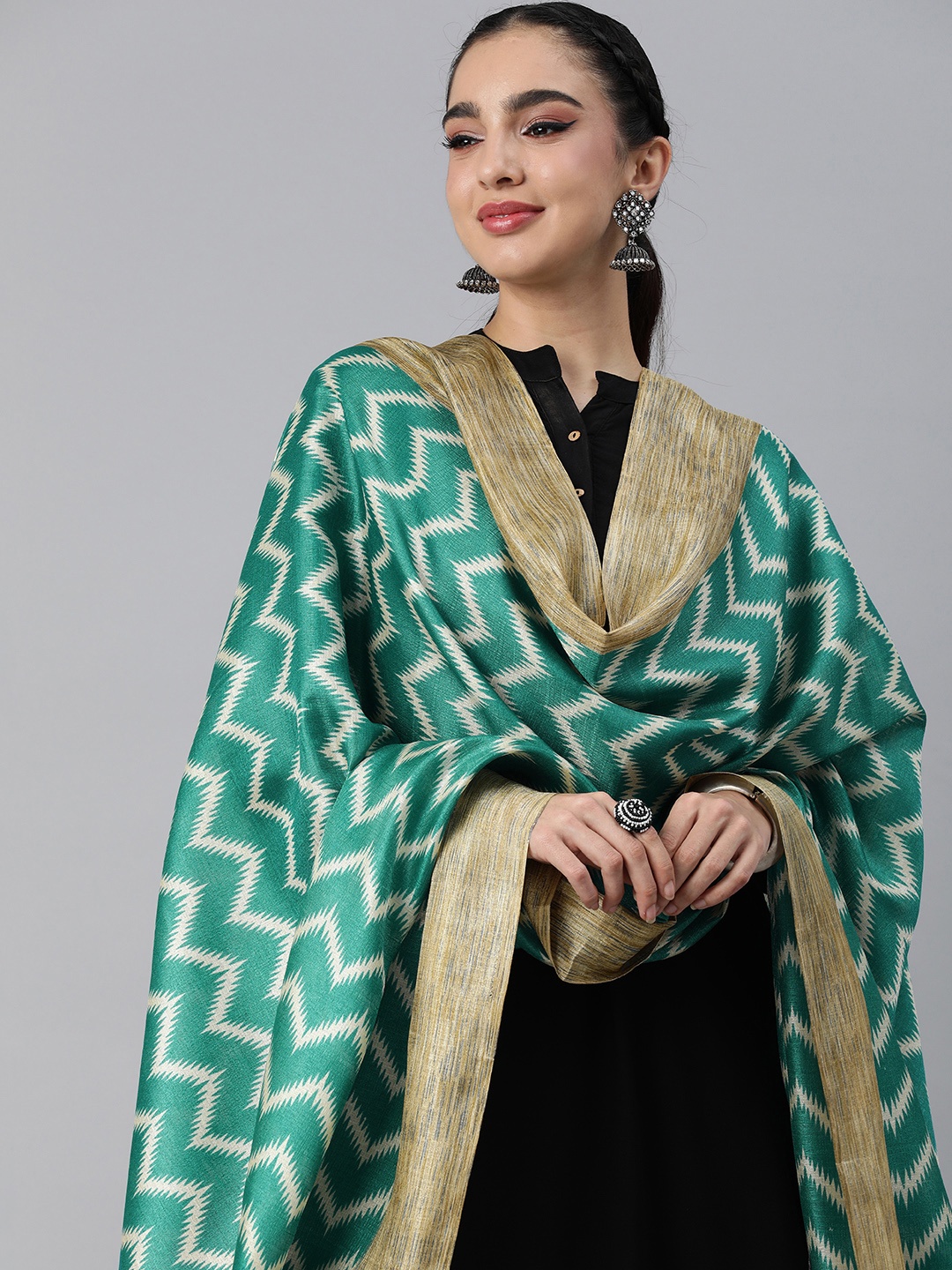 

Rani Saahiba Geometric Printed Art Silk Dupatta, Turquoise blue