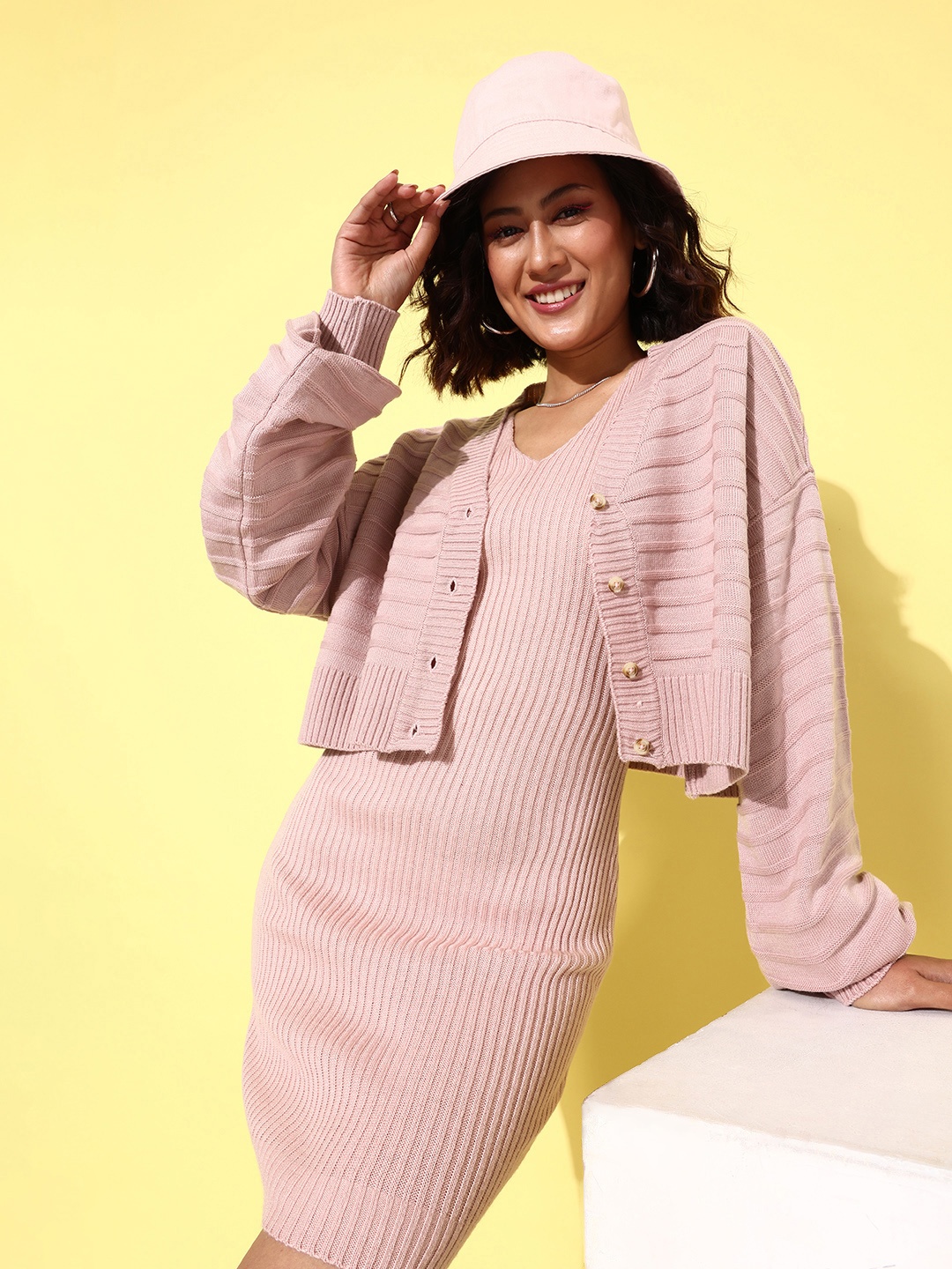 

The Roadster Life Co. Sleeveless Knitted Jumper Dress With Cardigan, Pink