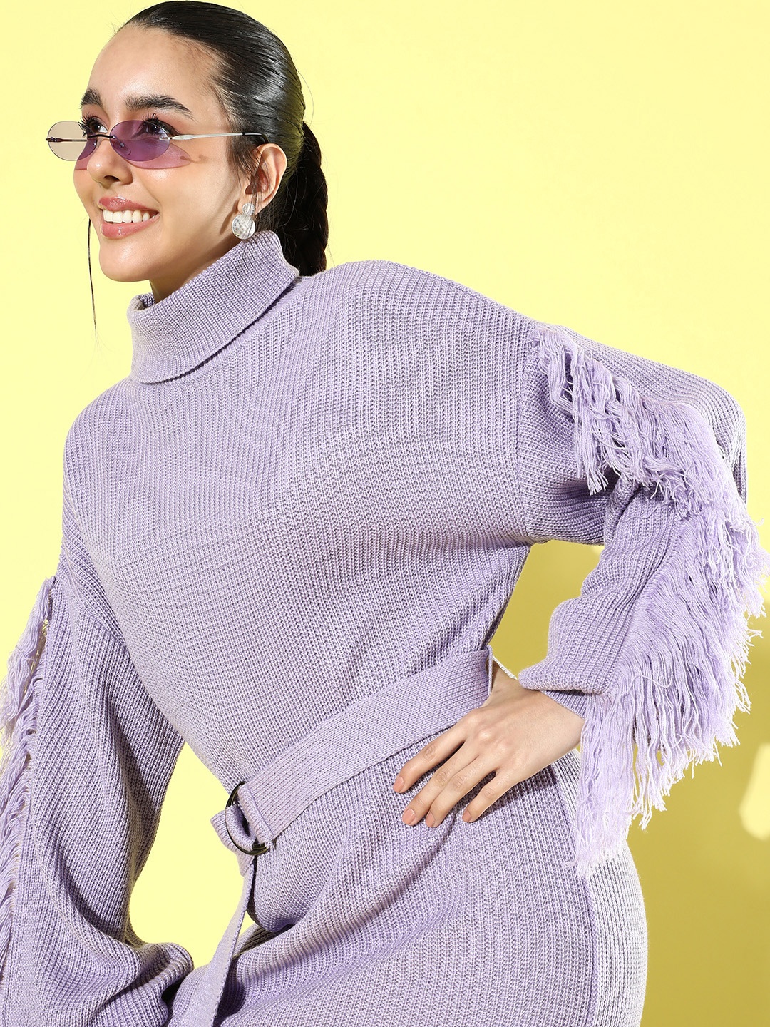 

The Roadster Life Co. Solid Turtle Neck October Fascination Infatuation Jumper Dress, Lavender