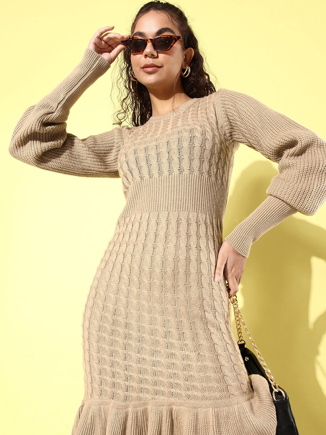 

Roadster Dewy Beige Fascination Infatuation Cable Knit Sweater Dress