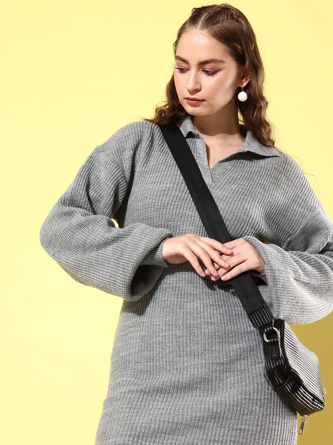 

The Roadster Life Co. Self Design Fascination Infatuation-Sleeve Show Mini Jumper Dress, Grey melange