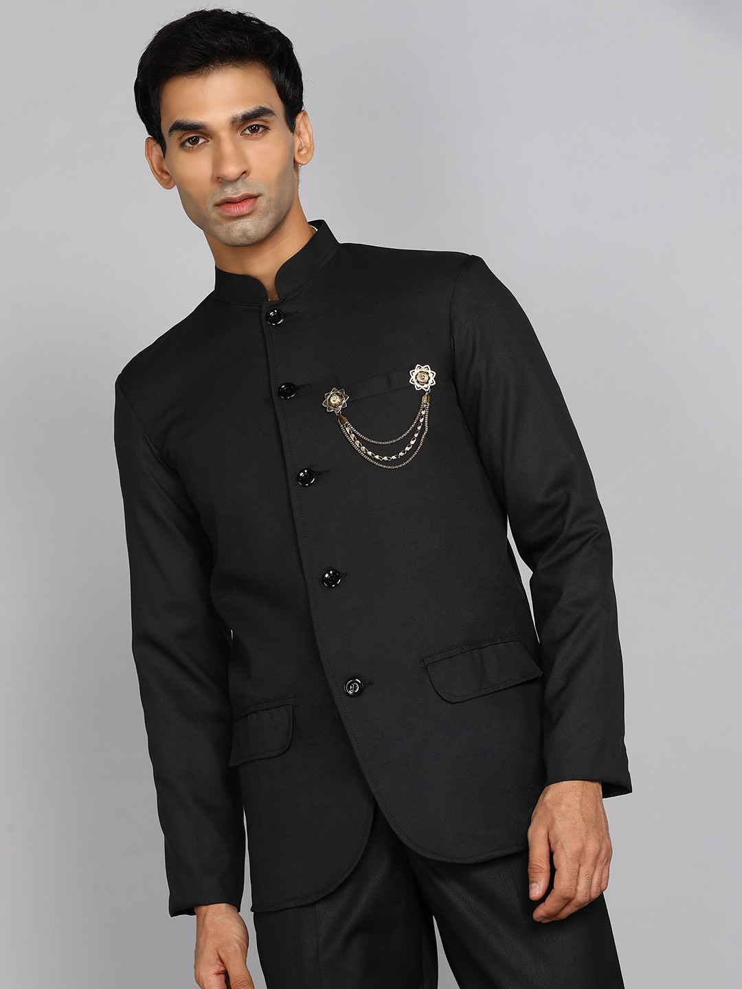 

Avaeta Mandarin Collar Bandhgala Blazer, Black