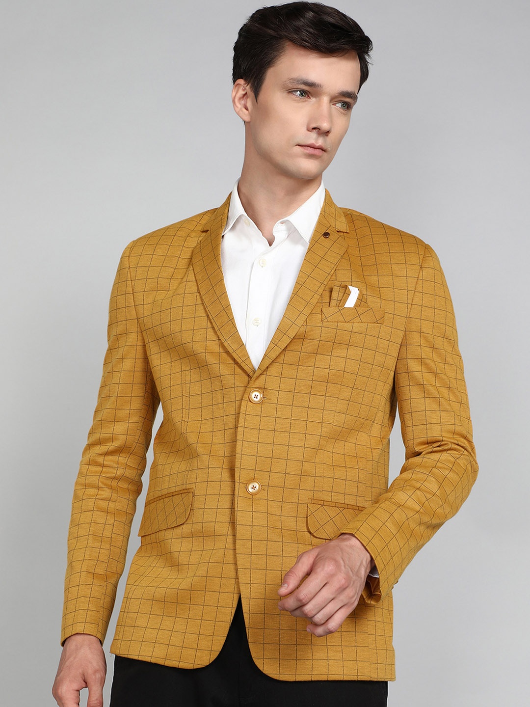 

Avaeta Checked Notched Lapel Double-Breasted Blazers, Mustard
