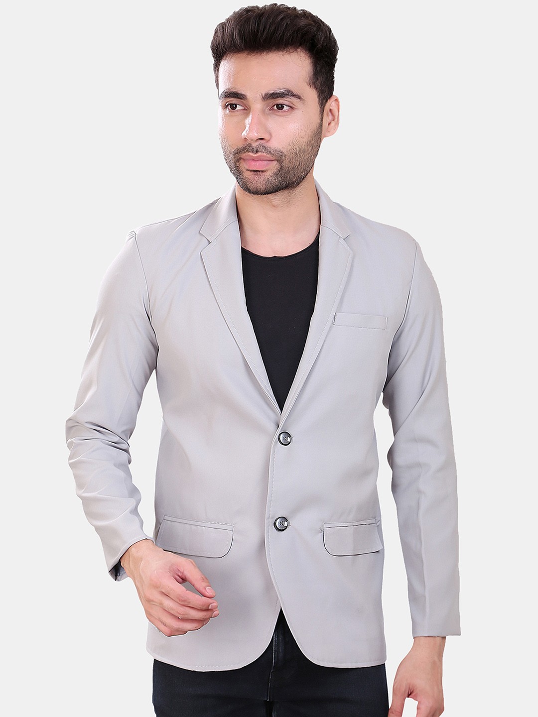 

Avaeta Long Sleeves Notched Lapel Double-Breasted Blazers, Grey