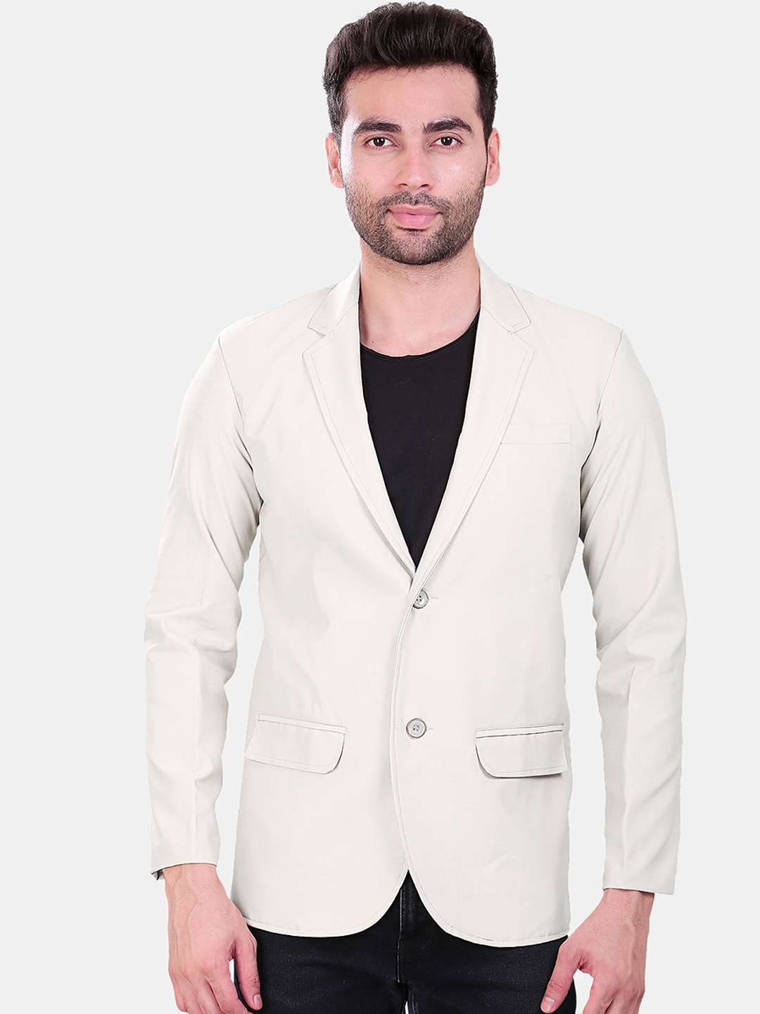 

Avaeta Notched Lapel Single-Breasted Blazer, White