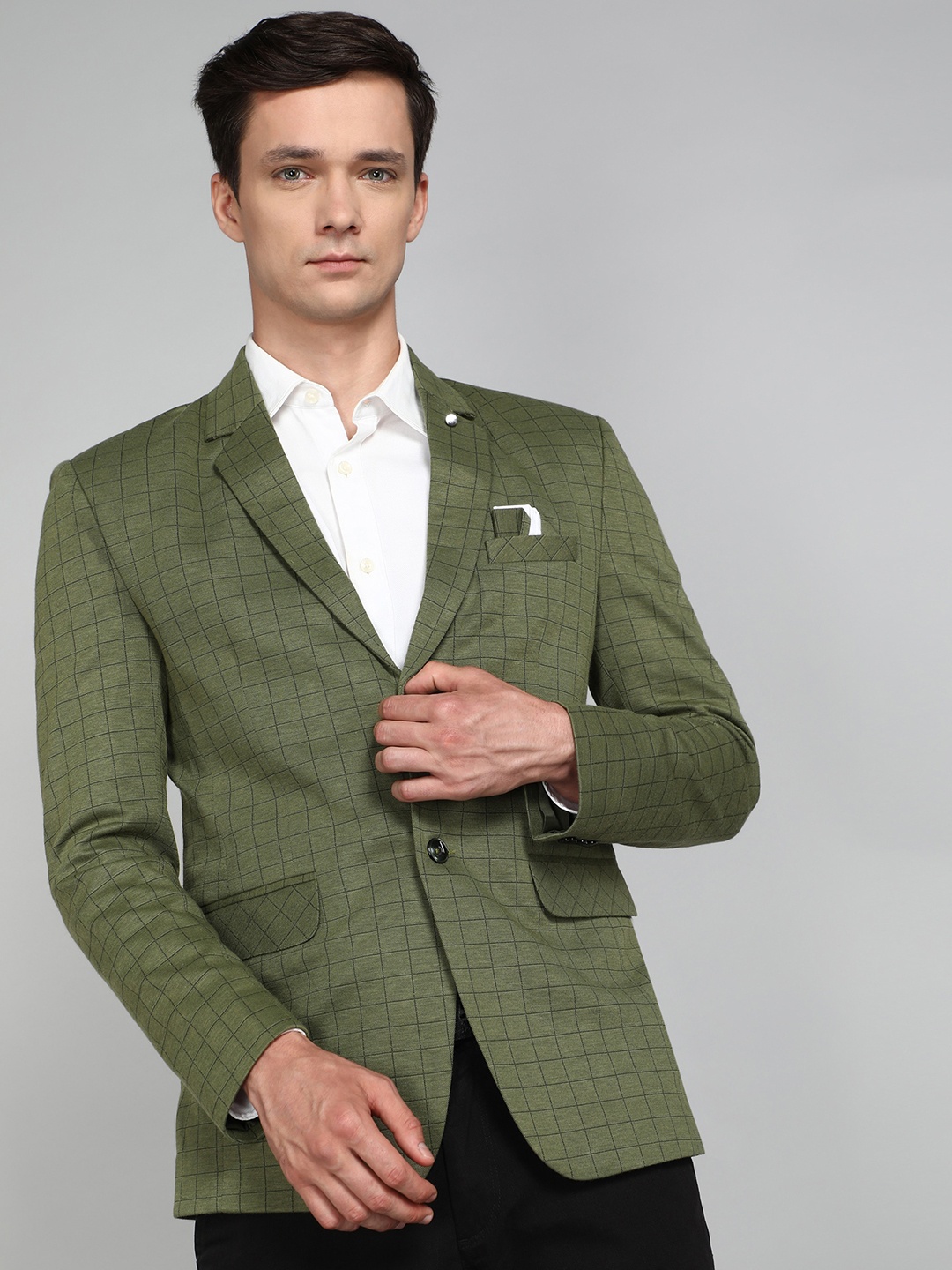 

Avaeta Checked Notched Lapel Single-Breasted Blazer, Green