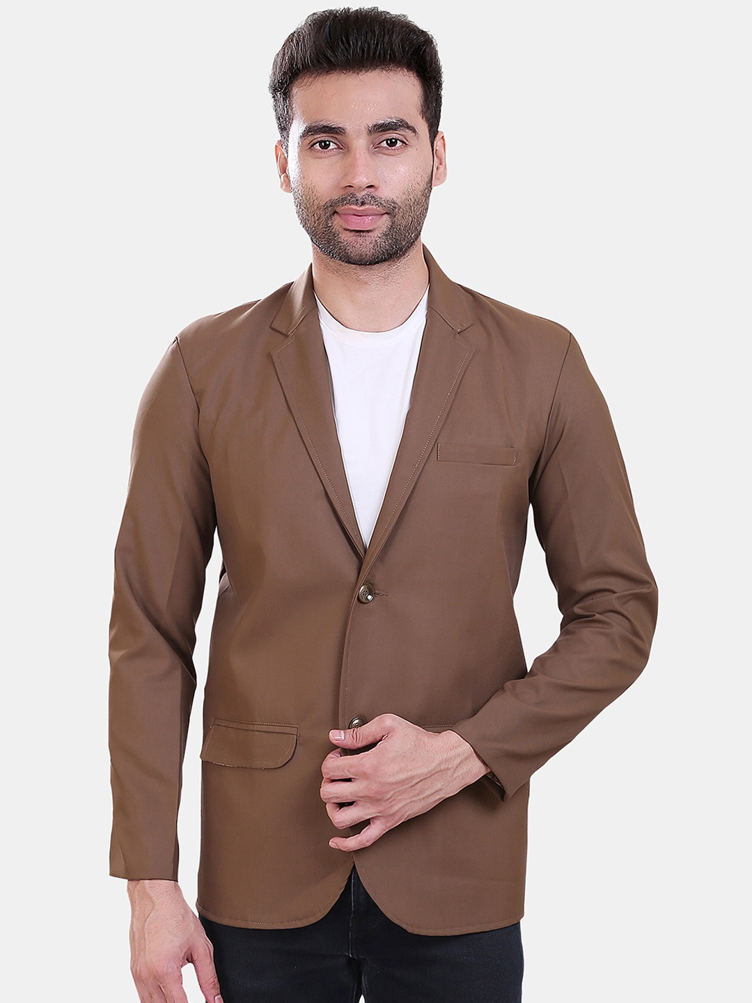 

Avaeta Notched Lapel Double-Breasted Blazer, Coffee brown