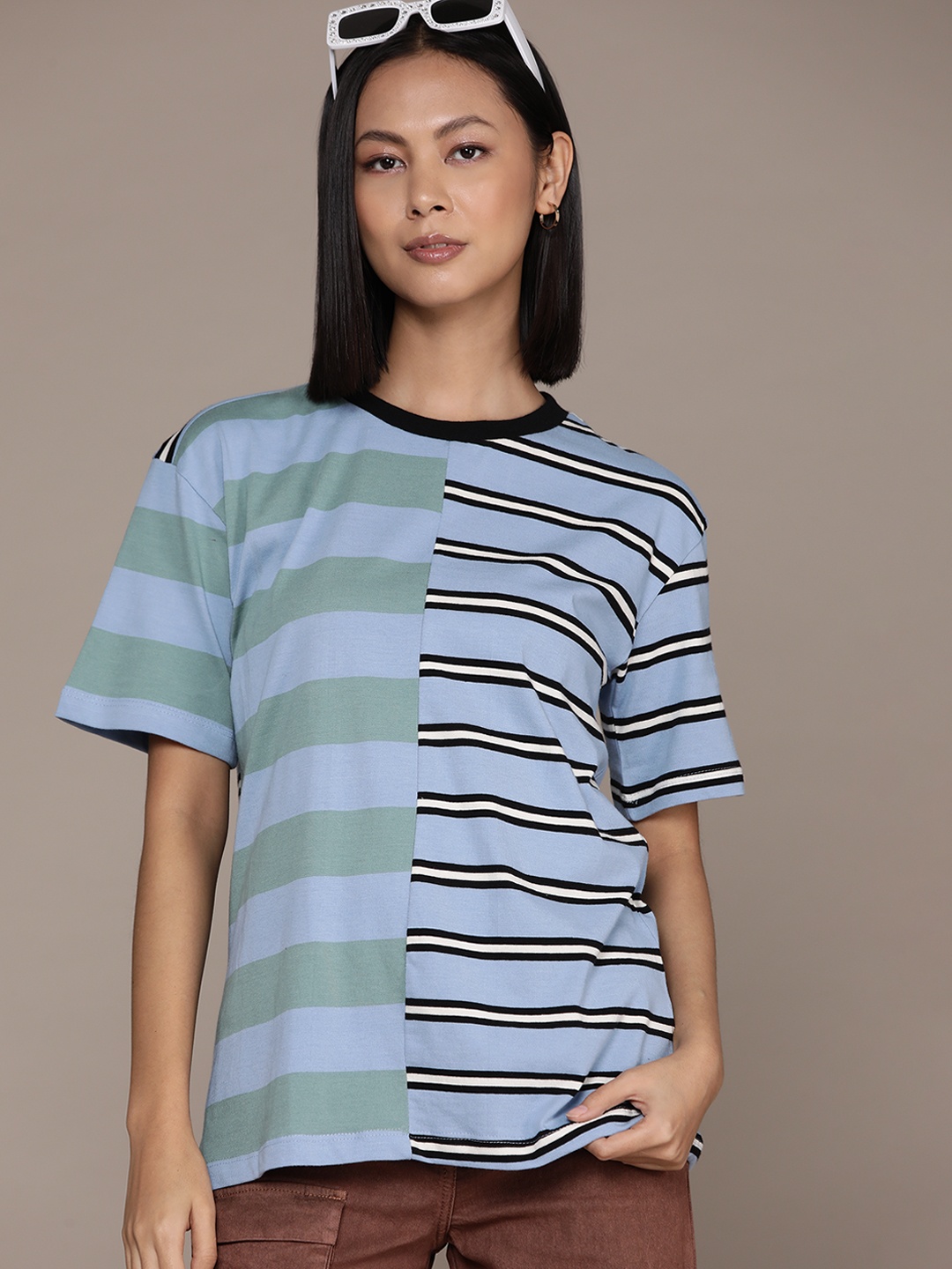 

The Roadster Lifestyle Co. Striped Pure Cotton T-shirt, Blue