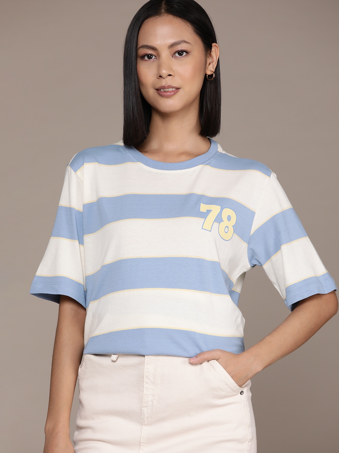 

The Roadster Lifestyle Co. Striped Pure Cotton T-shirt, Blue