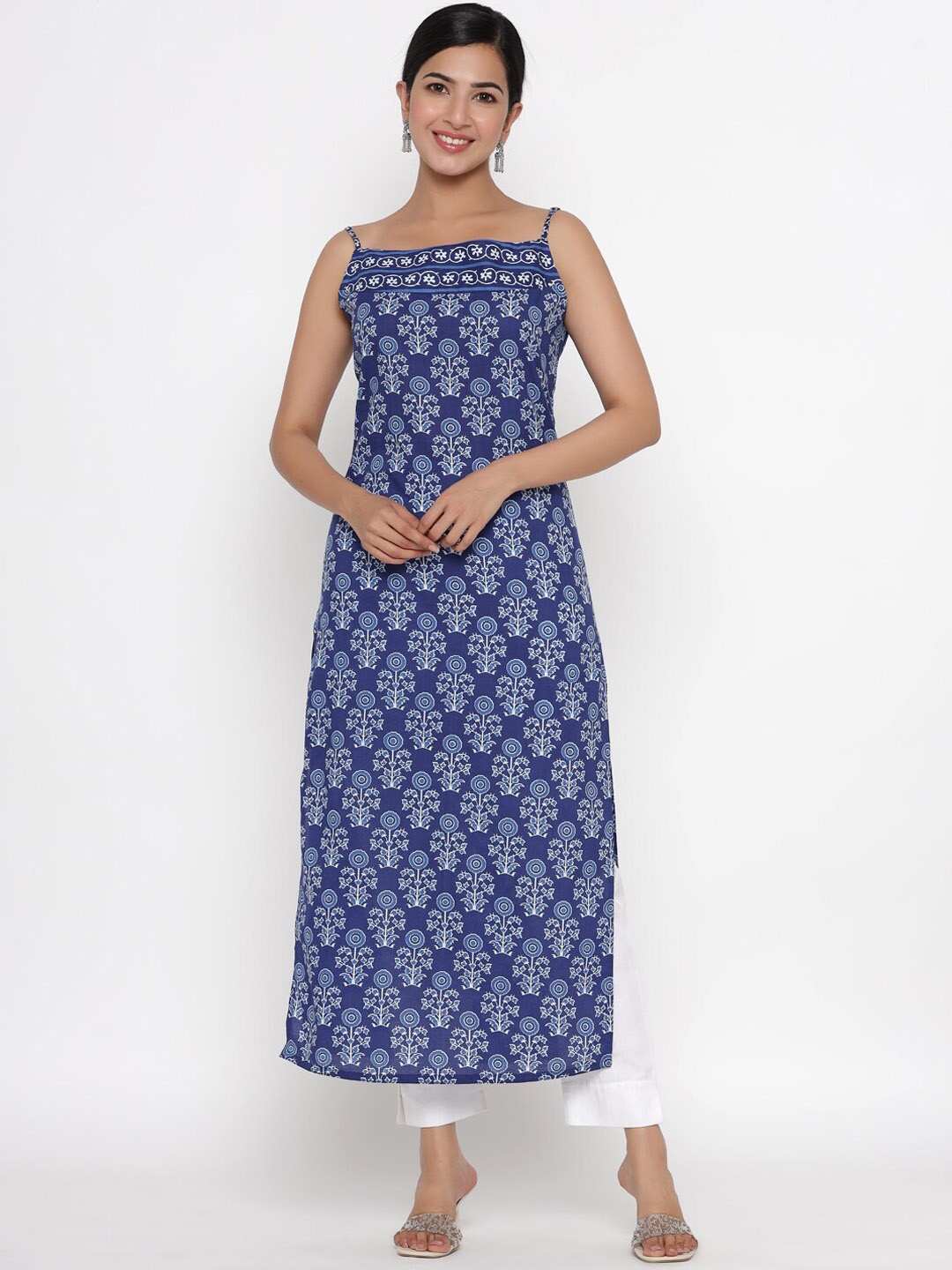 

PINKVILLE JAIPUR Ethnic Motifs Printed Pure Cotton Kurta With Trousers, Blue