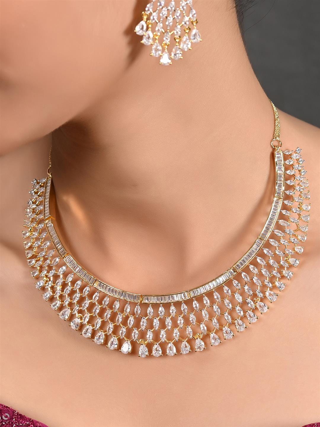 

RATNAVALI JEWELS Gold-Plated AD-Studded Brass Jewellery Set