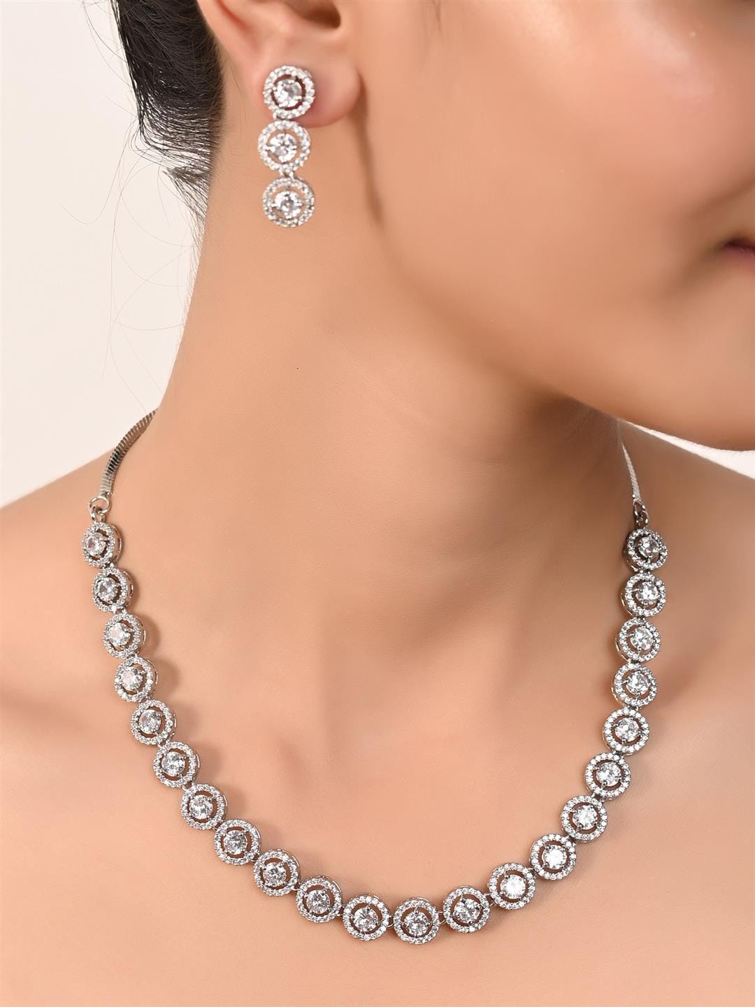 

RATNAVALI JEWELS Silver-Plated AD-Studded Jewellery Set