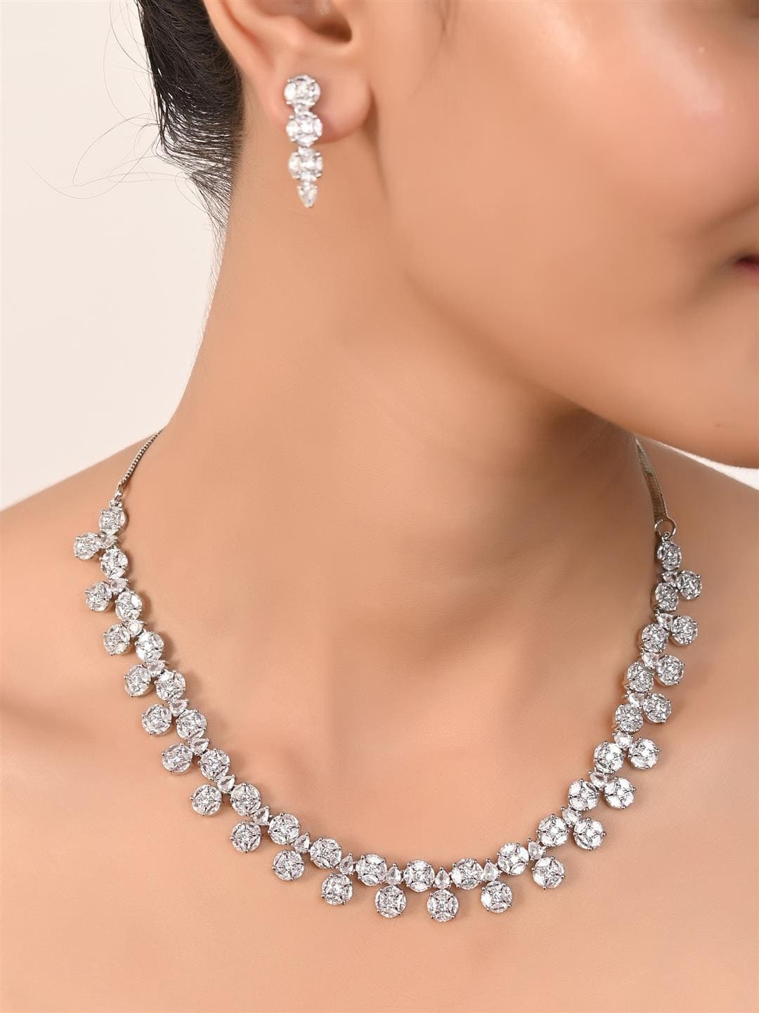 

RATNAVALI JEWELS Silver-Plated AD-Studded Jewellery Set