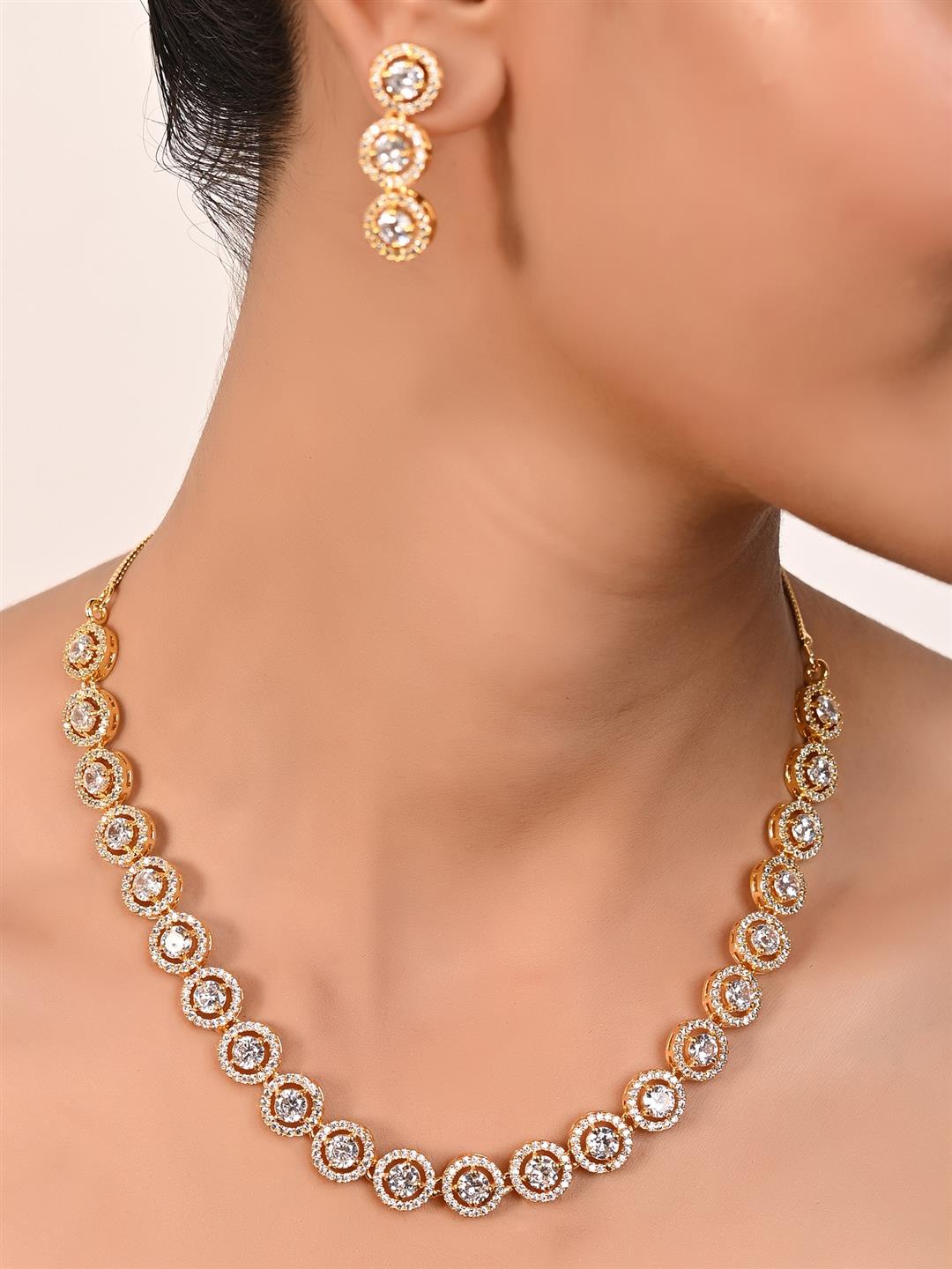 

RATNAVALI JEWELS Gold-Plated AD-Studded Jewellery Set