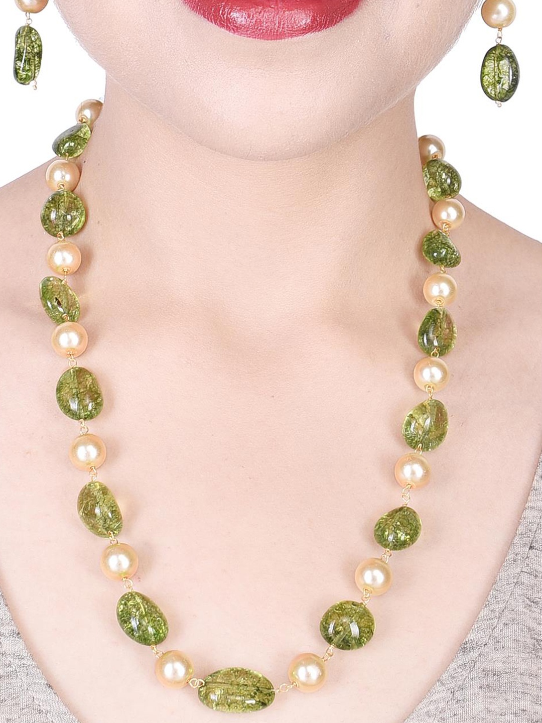 

RATNAVALI JEWELS Gold-Plated Quartz-Beaded Necklace & Earrings