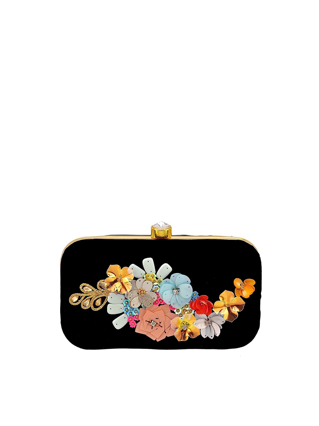 

FRINGES Embellished Box Clutch, Black