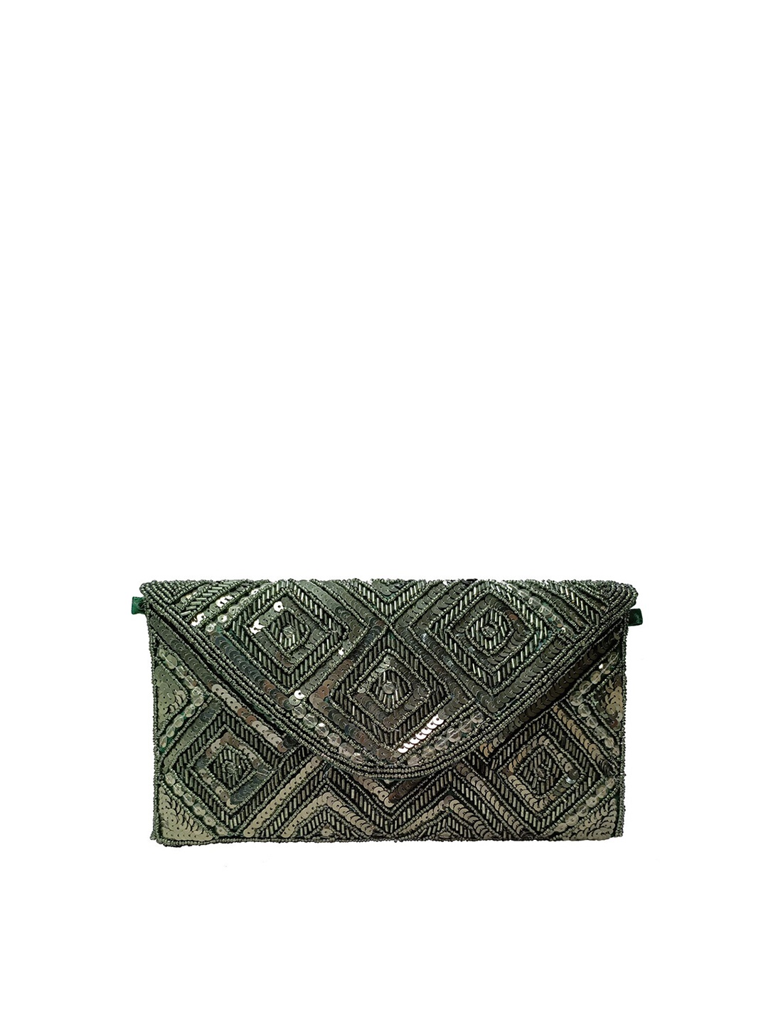 

FRINGES Embellished Envelope Clutch, Green