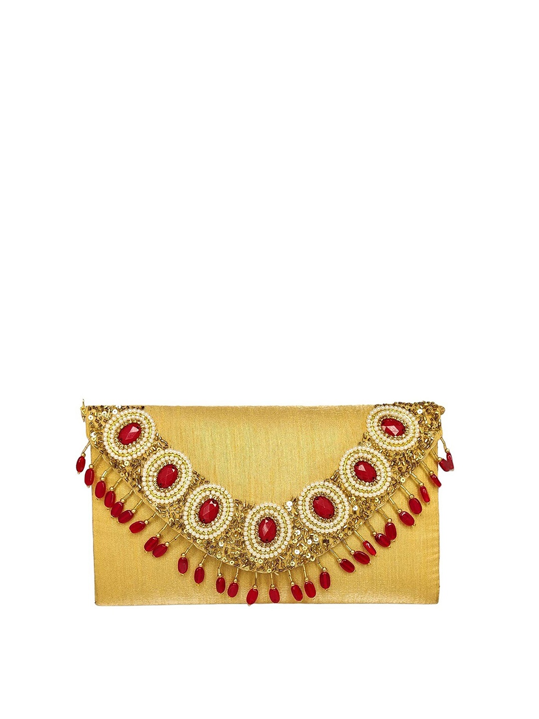 

FRINGES Embellished Foldover Clutch, Maroon