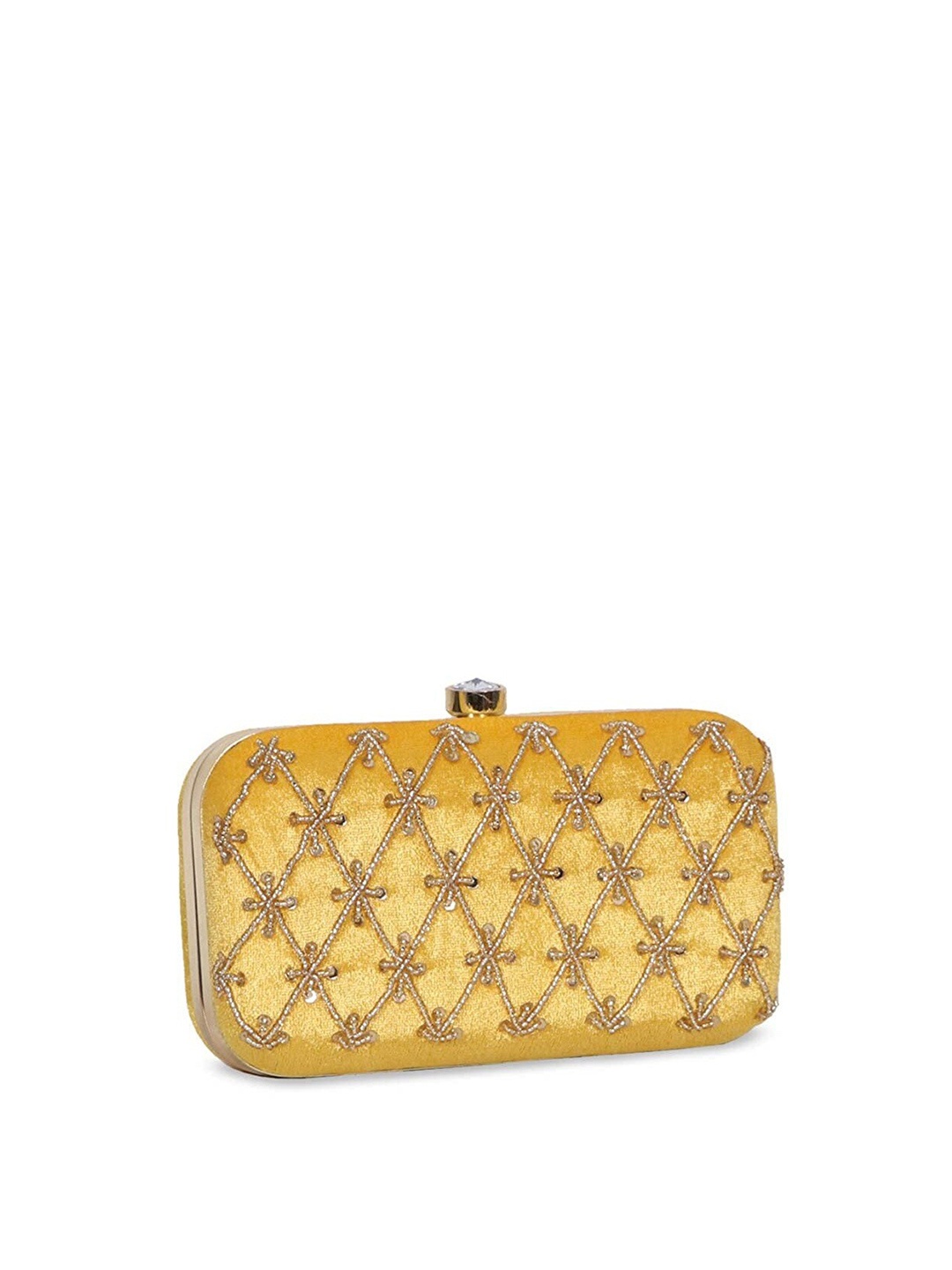 

FRINGES Embellished Box Clutch, Yellow