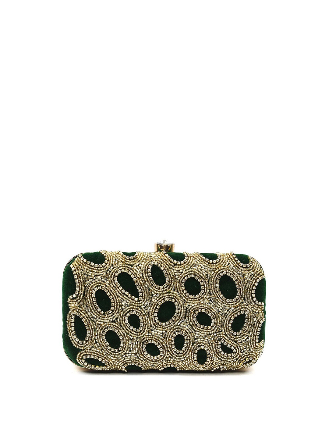 

FRINGES Embellished Box Clutch, Green